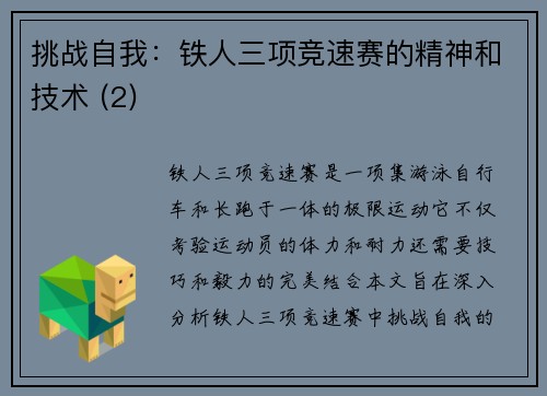挑战自我：铁人三项竞速赛的精神和技术 (2)